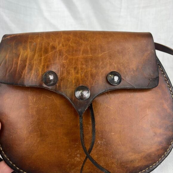 Vintage Leather Brown Purse Hand Made Boho - Picture 2 of 7